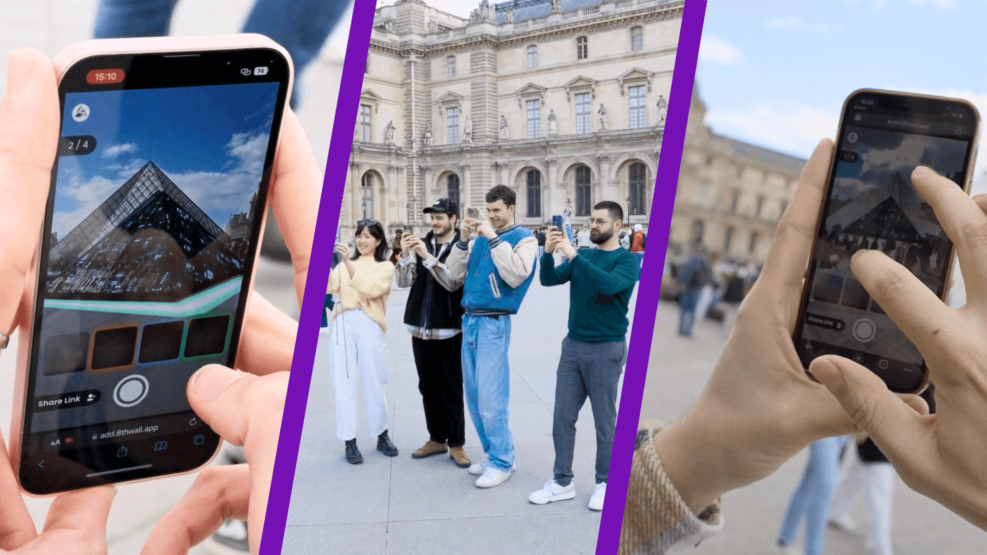 Players engaging in pyramid Shared AR experience built by Atomic Digital 